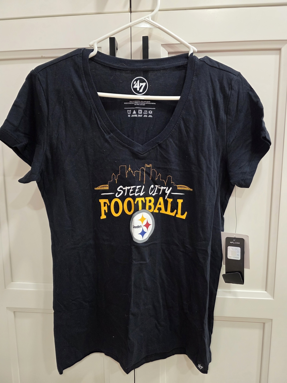 'Steel City Football' Pittsburgh Steelers Black V-Neck Tee (’47)